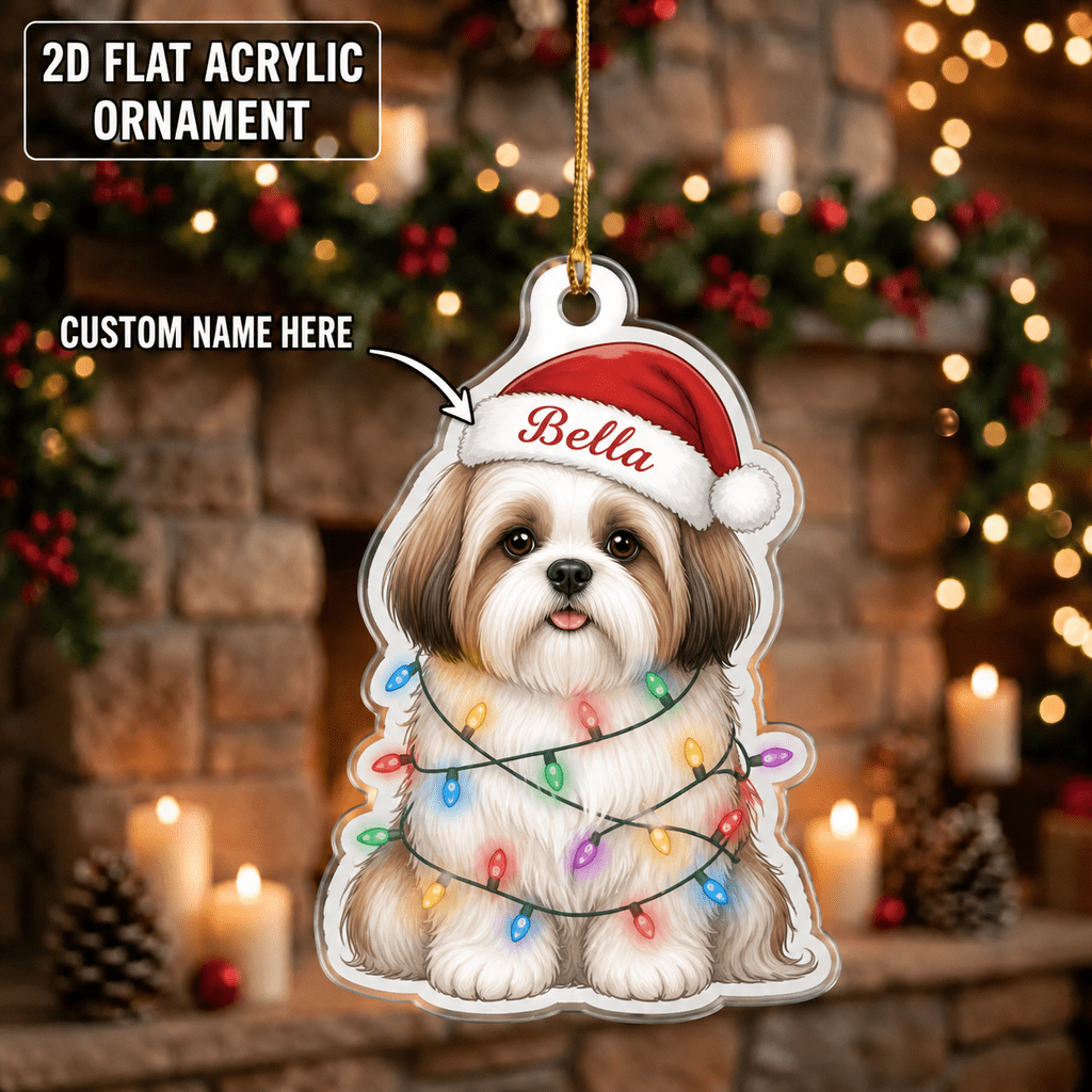 Christmas Ornament Shih Tzu Santa Dog Acrylic Tree Hanging for Dog Lovers