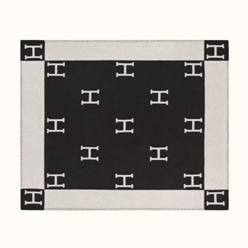 H Blanket Throw Blanket, Wool Blend Ultra Soft Warm Decorative Knit Black Blanket for Couch, Bed & Travel Christmas Thanksgiving Gift for Woman, 53" x 69"