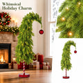 MInHoues Lighted Whimsical Christmas Tree, 55" Pre‑Lit Warm LED Bent Christmas Tree with Red Ornament, Candy Cane Base Tabletop Holiday Decor, Battery Operated Small Curved Xmas Tree for Home Party