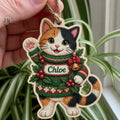 Wooden Ornament Christmas Calico Cat Sweater Wood Tree Hanging for Cat Lovers