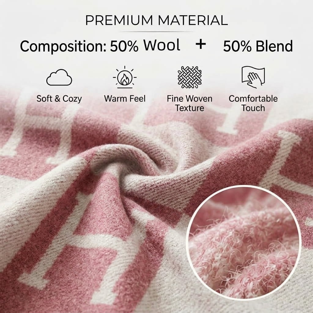 H Blanket Throw Blanket, Wool Blend Ultra Soft Warm Decorative Knit Black Blanket for Couch, Bed & Travel Christmas Thanksgiving Gift for Woman, 53" x 69"