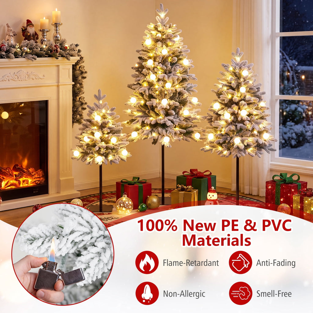 Costway Pre-Lit Christmas Tree Set of 3 Slim Artificial Lighted Xmas Decoration 3/4/5 FT