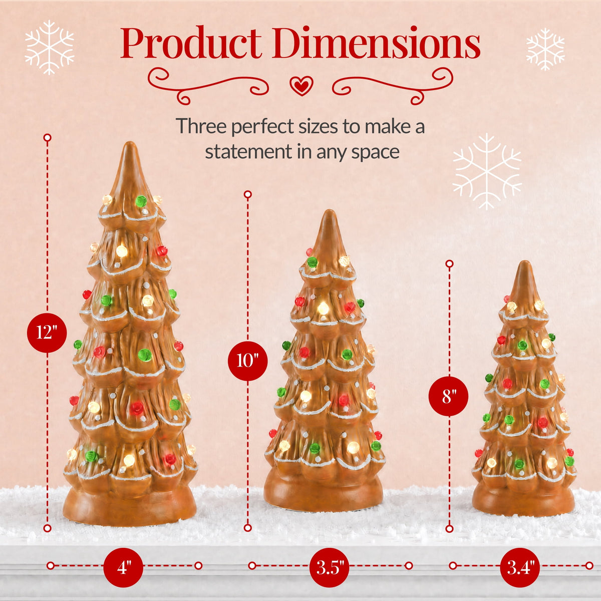 Best Choice Products Set of 3 Pre-Lit Hand-Painted Ceramic Tabletop Christmas Trees w/ Pink Bulbs - Pink