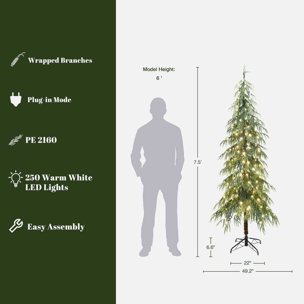 Haven Crest 7.5FT Flocked Cedar Christmas Tree 250 LEDs 2160 PE Tips Decor