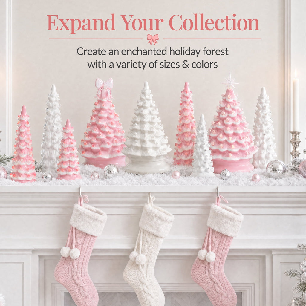 Best Choice Products Set of 3 Pre-Lit Hand-Painted Ceramic Tabletop Christmas Trees w/ Pink Bulbs - Pink