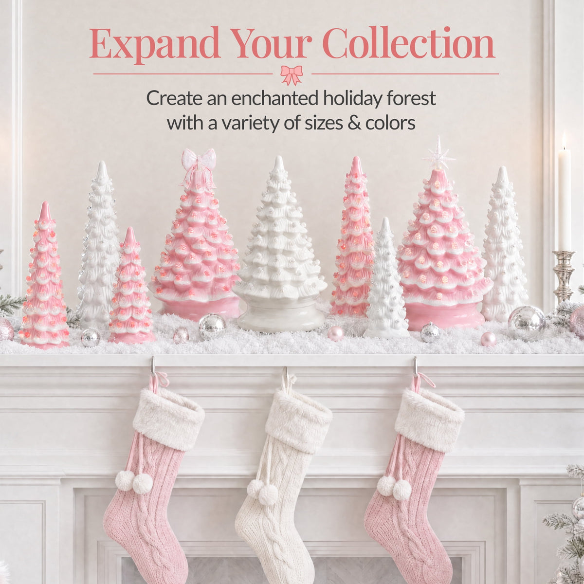 Best Choice Products Set of 3 Pre-Lit Hand-Painted Ceramic Tabletop Christmas Trees w/ Pink Bulbs - Pink