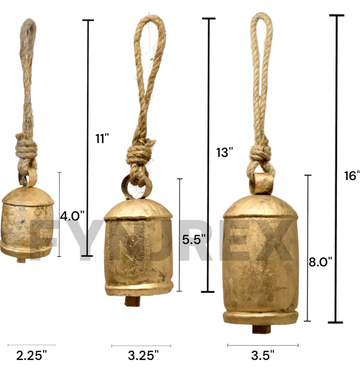 Rustic Cow Bells Set of 15 on Hanging Rod, Vintage Gold Harmony Bells Wall Decor
