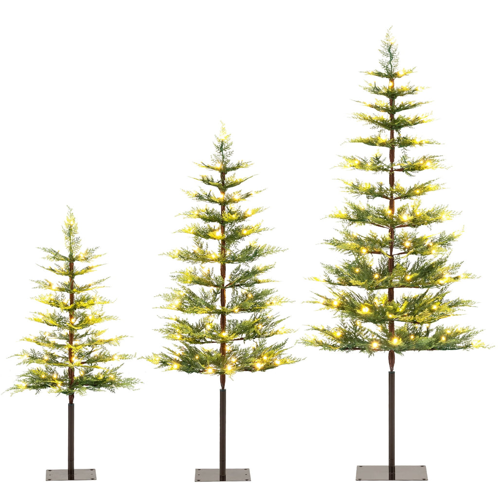 Costway Pre-Lit Christmas Tree Set of 3 Slim Artificial Lighted Xmas Decoration 3/4/5 FT