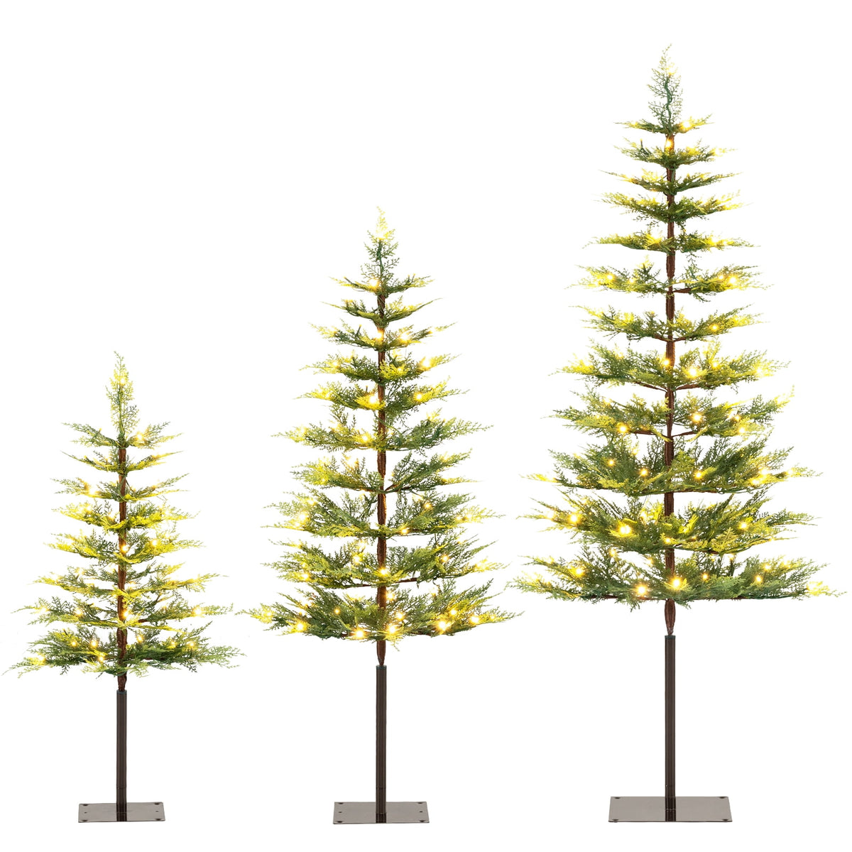 Costway Pre-Lit Christmas Tree Set of 3 Slim Artificial Lighted Xmas Decoration 3/4/5 FT