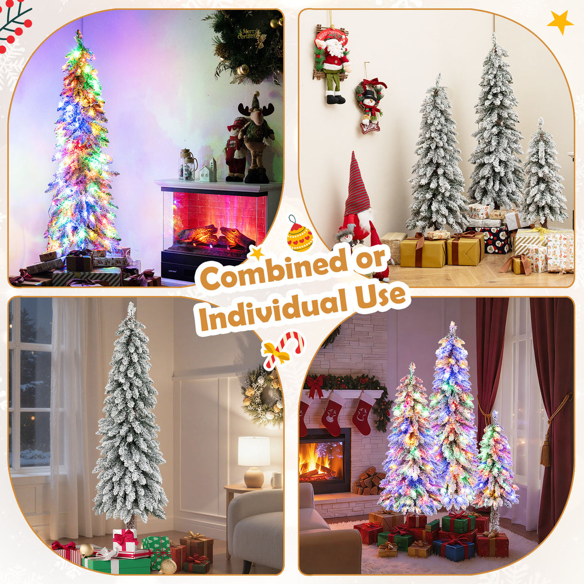 Costway 3' 4' 5' Artificial Christmas Tree Set with 30 + 50 + 70 LED Lights Holiday Decoration Tree