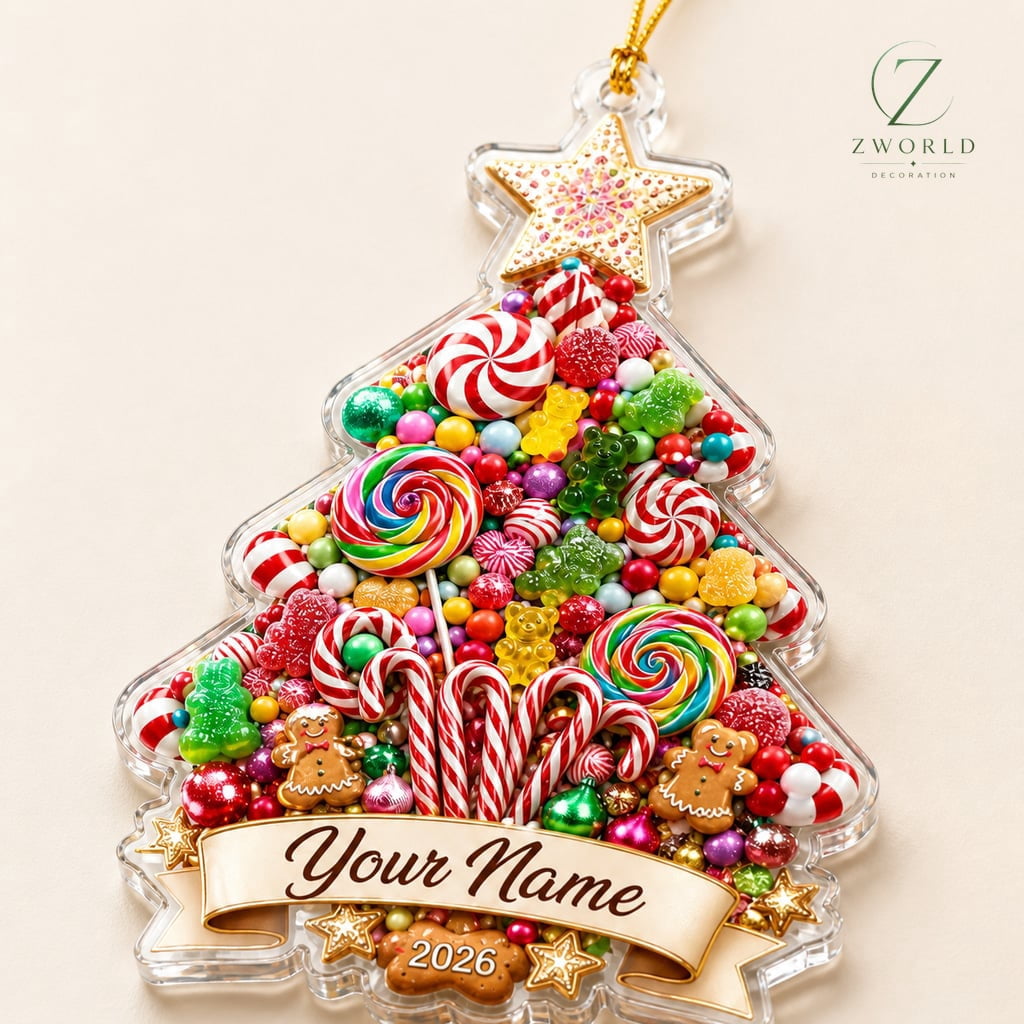 Christmas Tree Ornament Personalized Candy Acrylic Tree Hanging Holiday Gift