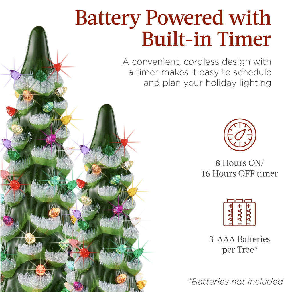 Best Choice Products Set of 3 Pre-Lit Hand-Painted Ceramic Tabletop Christmas Trees w/ Pink Bulbs - Pink