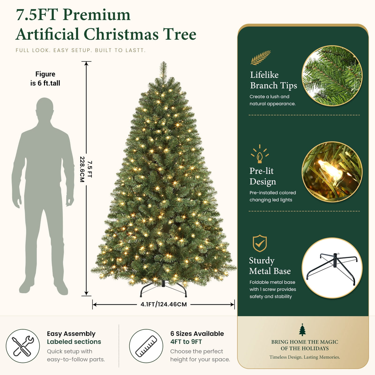 Lolsea 7ft Pre-Lit Premium Artificial Hinged Christmas Tree w/ Warm White Lights, Perfect Choice for Xmas Decoration
