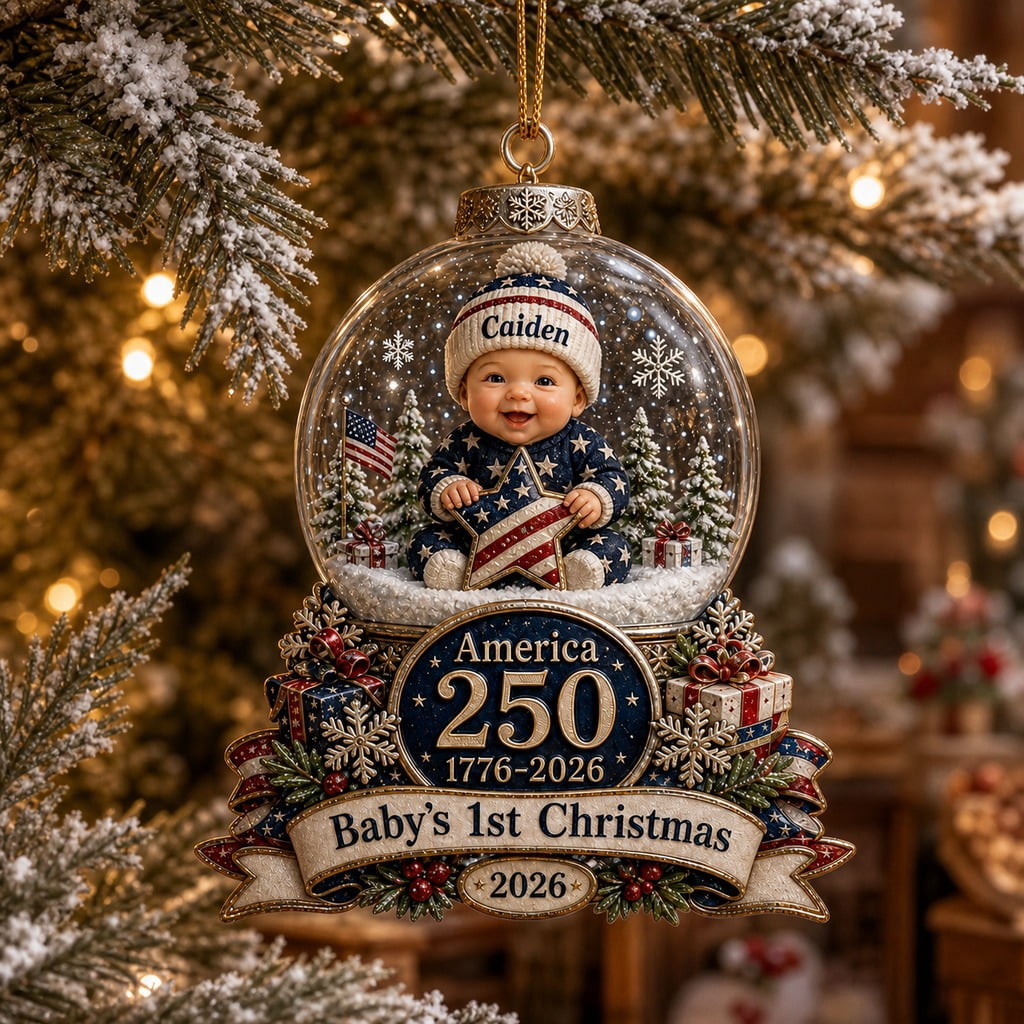 Personalized Ornament Patriotic Baby First Christmas 2026