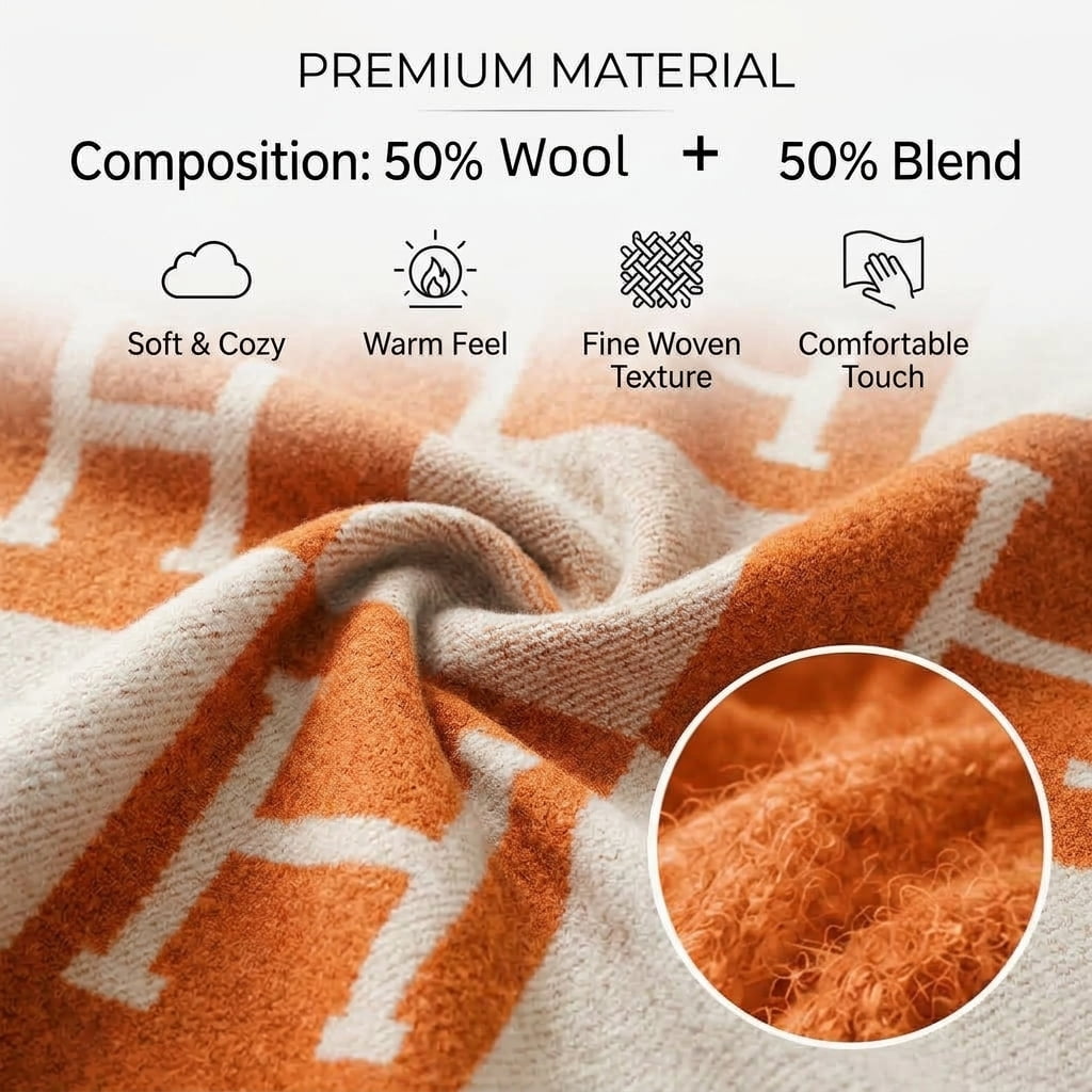 H Blanket Throw Blanket, Wool Blend Ultra Soft Warm Decorative Knit Black Blanket for Couch, Bed & Travel Christmas Thanksgiving Gift for Woman, 53" x 69"