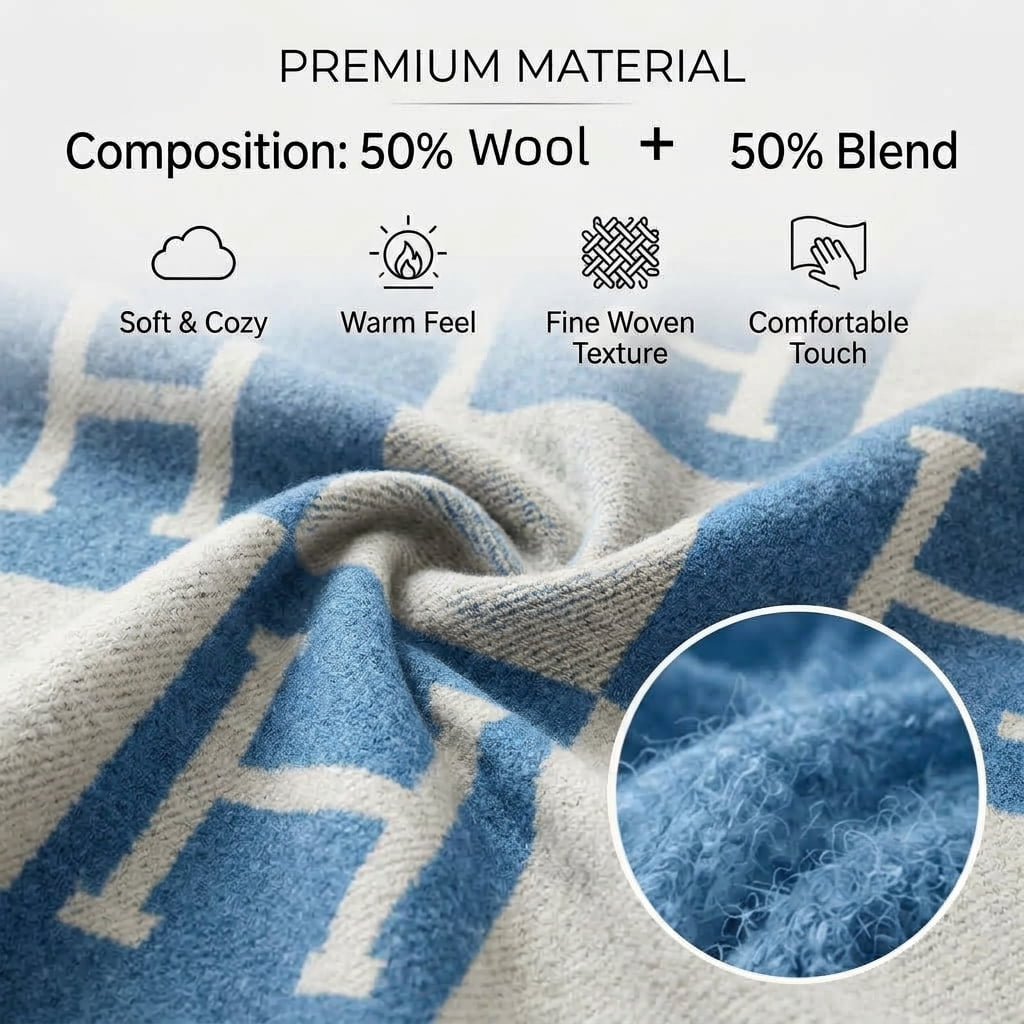 H Blanket Throw Blanket, Wool Blend Ultra Soft Warm Decorative Knit Black Blanket for Couch, Bed & Travel Christmas Thanksgiving Gift for Woman, 53" x 69"