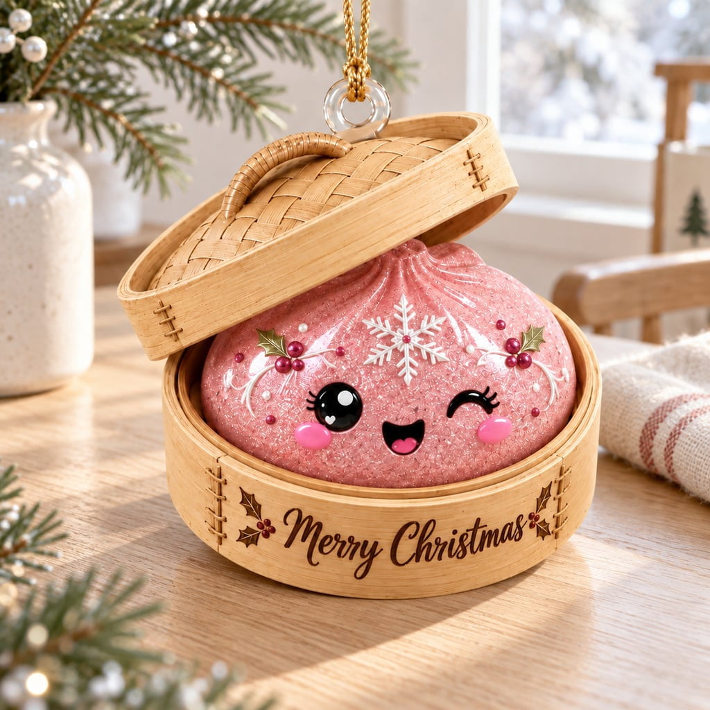 Dumpling Ornament, Glitter Acrylic Christmas Tree Hanging Gift