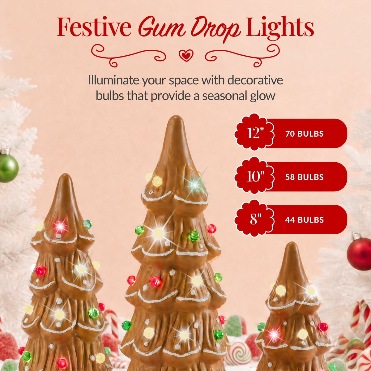Best Choice Products Set of 3 Pre-Lit Hand-Painted Ceramic Tabletop Christmas Trees w/ Pink Bulbs - Pink