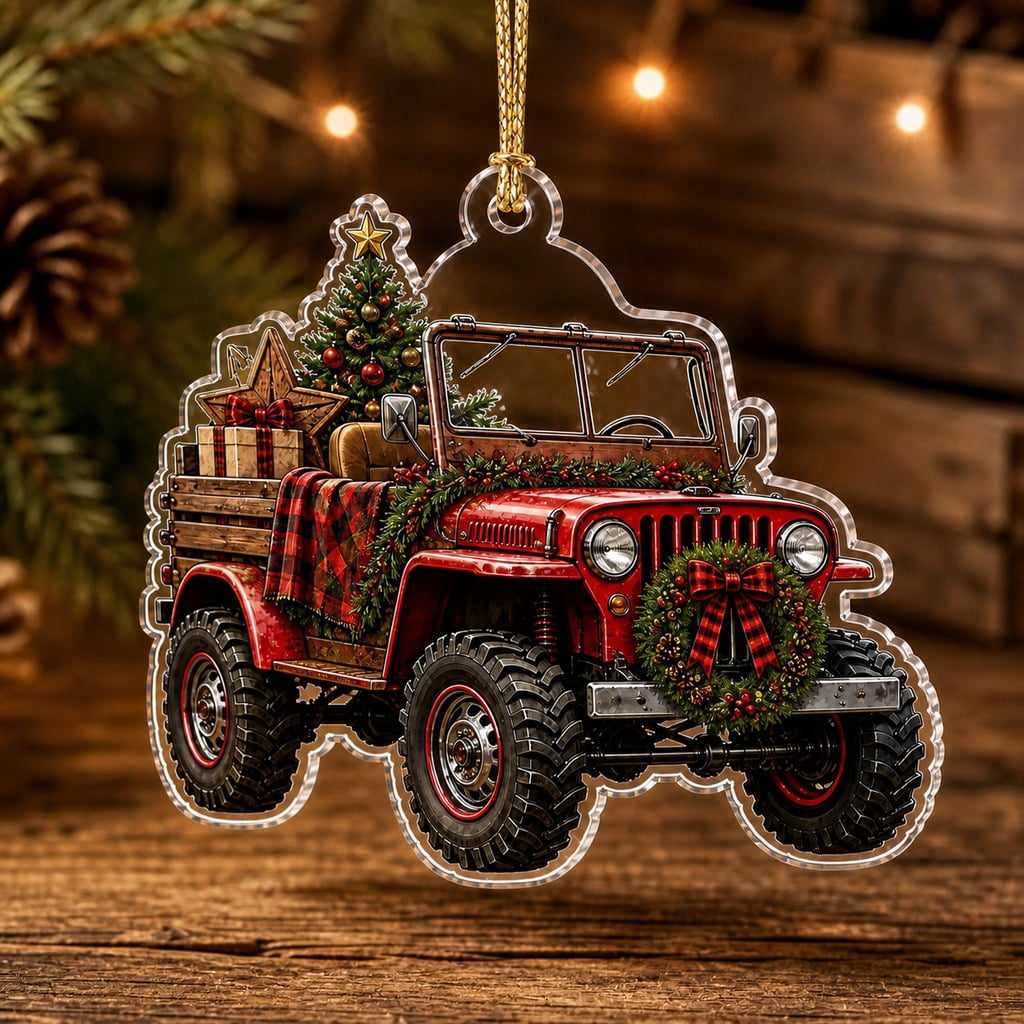 Christmas Ornament Country Farm Jeep Acrylic Tree Hanging for Rustic Holiday Decor