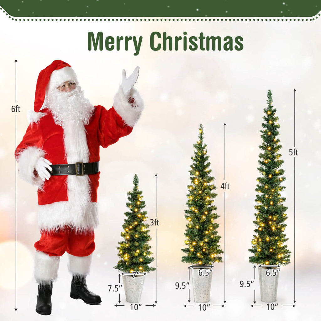 Costway 3' 4' 5' Artificial Christmas Tree Set with 30 + 50 + 70 LED Lights Holiday Decoration Tree