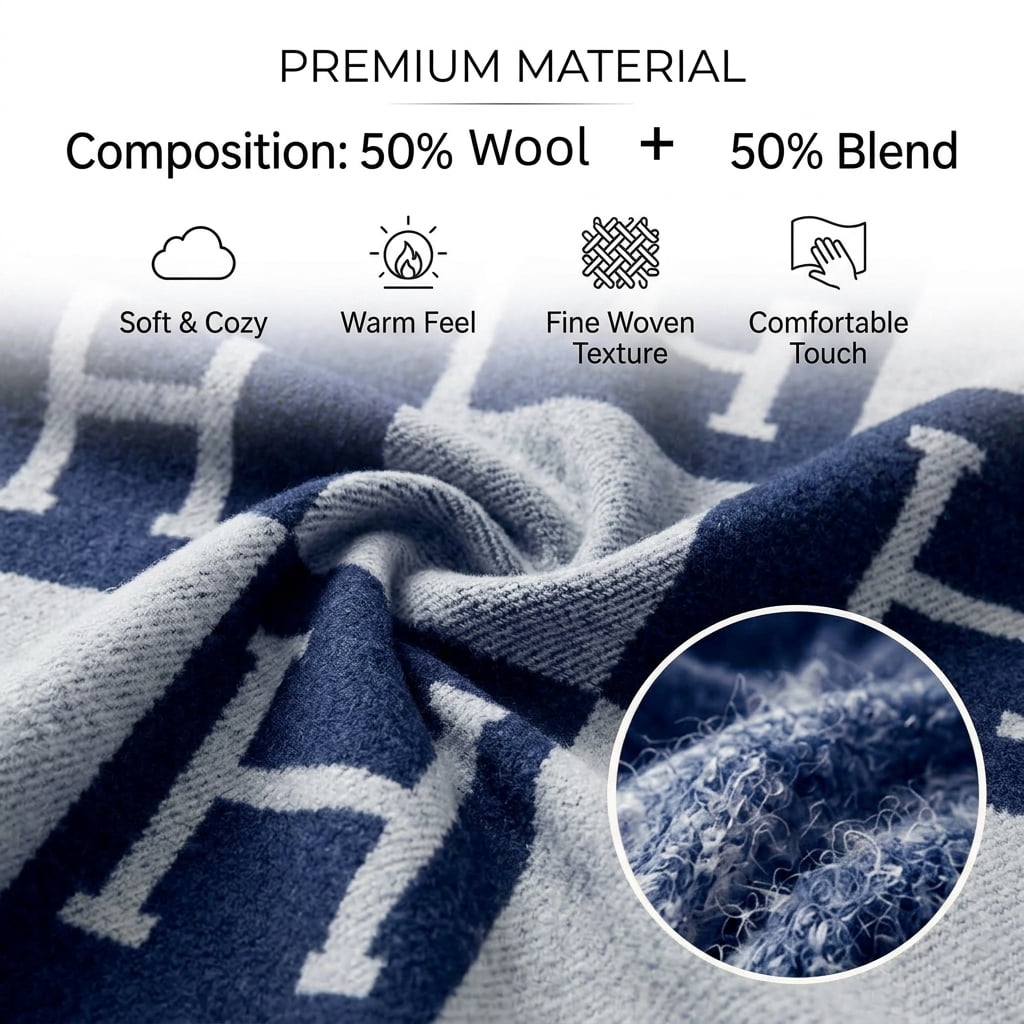 H Blanket Throw Blanket, Wool Blend Ultra Soft Warm Decorative Knit Black Blanket for Couch, Bed & Travel Christmas Thanksgiving Gift for Woman, 53" x 69"