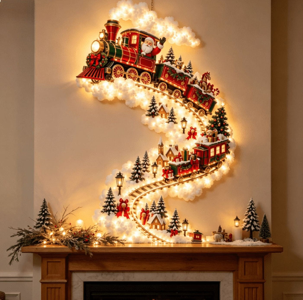 5Pcs Christmas Stair Banister Decoration Lighted Santa Snow Scene Garland for Stair Railing Indoor Holiday Home Ornament