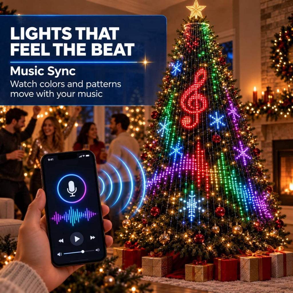 Smart Animated Christmas Tree Lights, App-Controlled DIY Animations, Animated Christmas tree lights create colorful DIY patterns, text, and effects from your phone for trees, windows, and walls