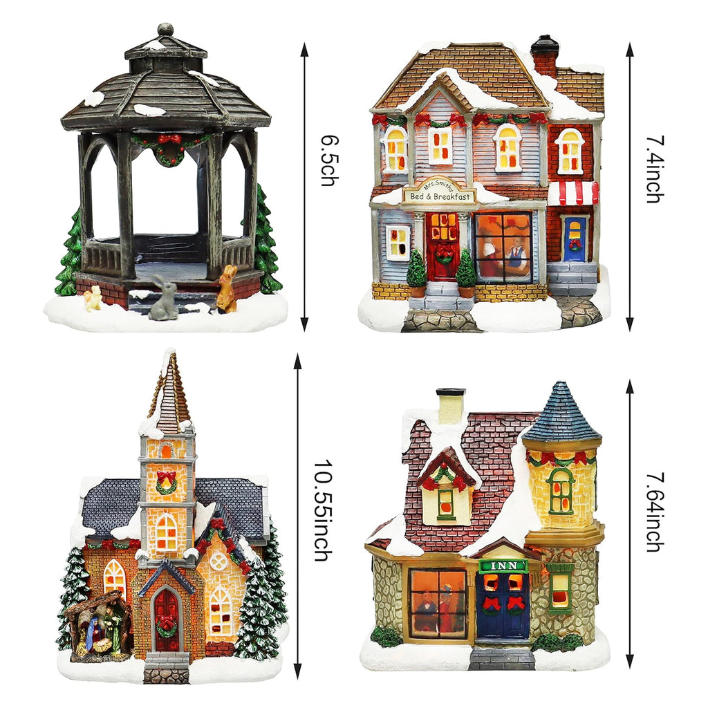 20-Piece Lighted Christmas Village Set with LED Lights Battery Operated Miniature Holiday Town Display Hand-Painted Christmas Houses, Figurines & Trees Gift-Ready Packaging