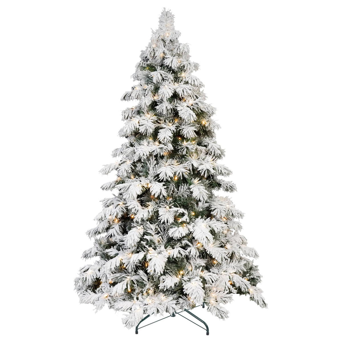 8 Ft Flocked Scarecrow-Shaped Christmas Tree with 470 Warm White LED Lights, 1242 PVC Memory Wire Tips,Power Pole & Hinged Structure , Realistic Snowy Holiday Tree