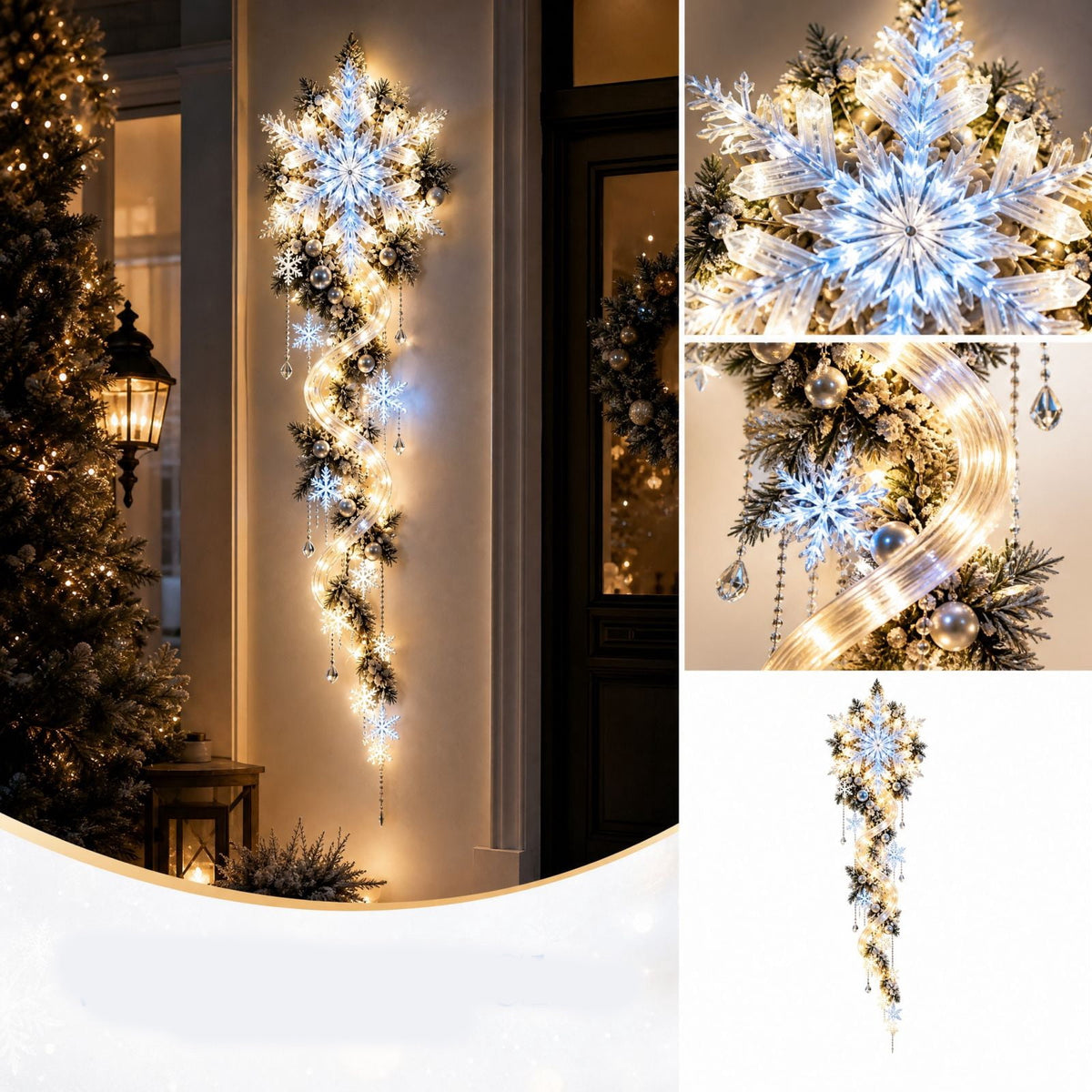 5Pcs Christmas Stair Banister Decoration Lighted Santa Snow Scene Garland for Stair Railing Indoor Holiday Home Ornament