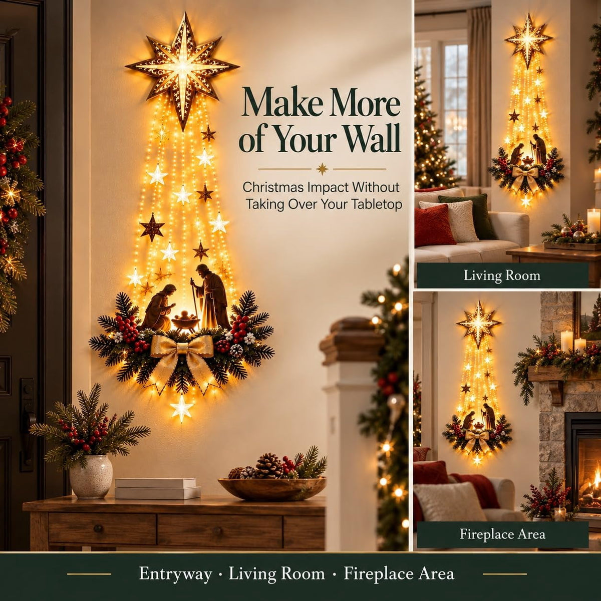 Lighted Angel Wall Decor, Bethlehem Star Christmas LED Hanging Decor