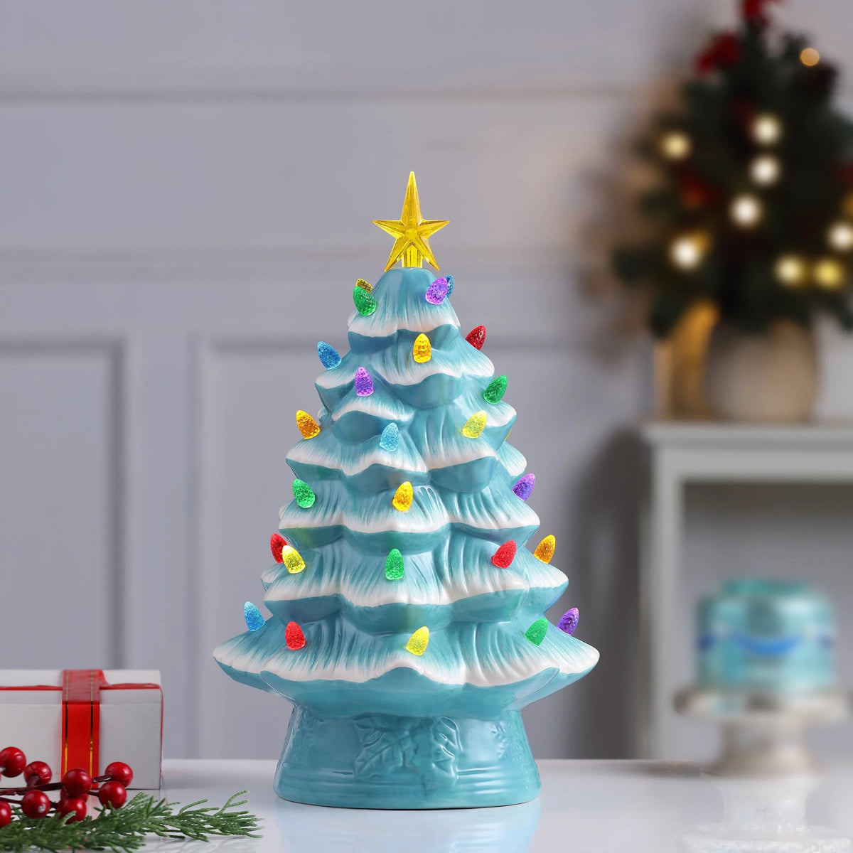 Mr. Christmas 12-Inch Nostalgic Pre-Lit Light Blue Christmas Tree