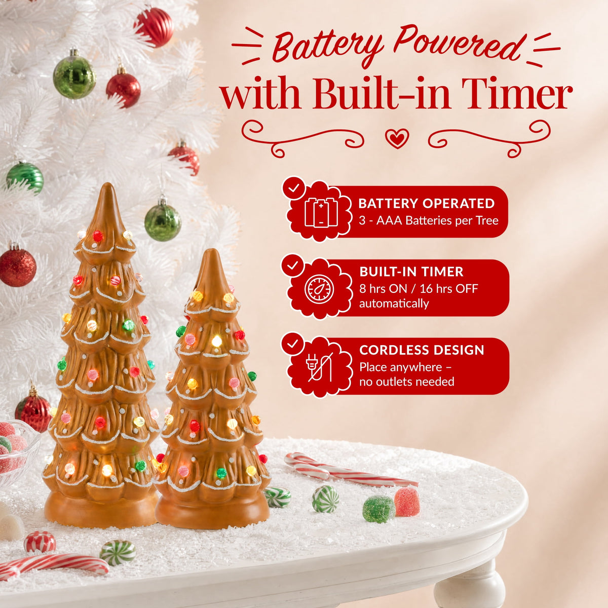Best Choice Products Set of 3 Pre-Lit Hand-Painted Ceramic Tabletop Christmas Trees w/ Pink Bulbs - Pink