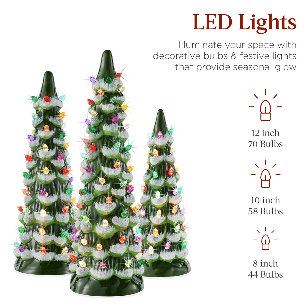 Best Choice Products Set of 3 Pre-Lit Hand-Painted Ceramic Tabletop Christmas Trees w/ Pink Bulbs - Pink
