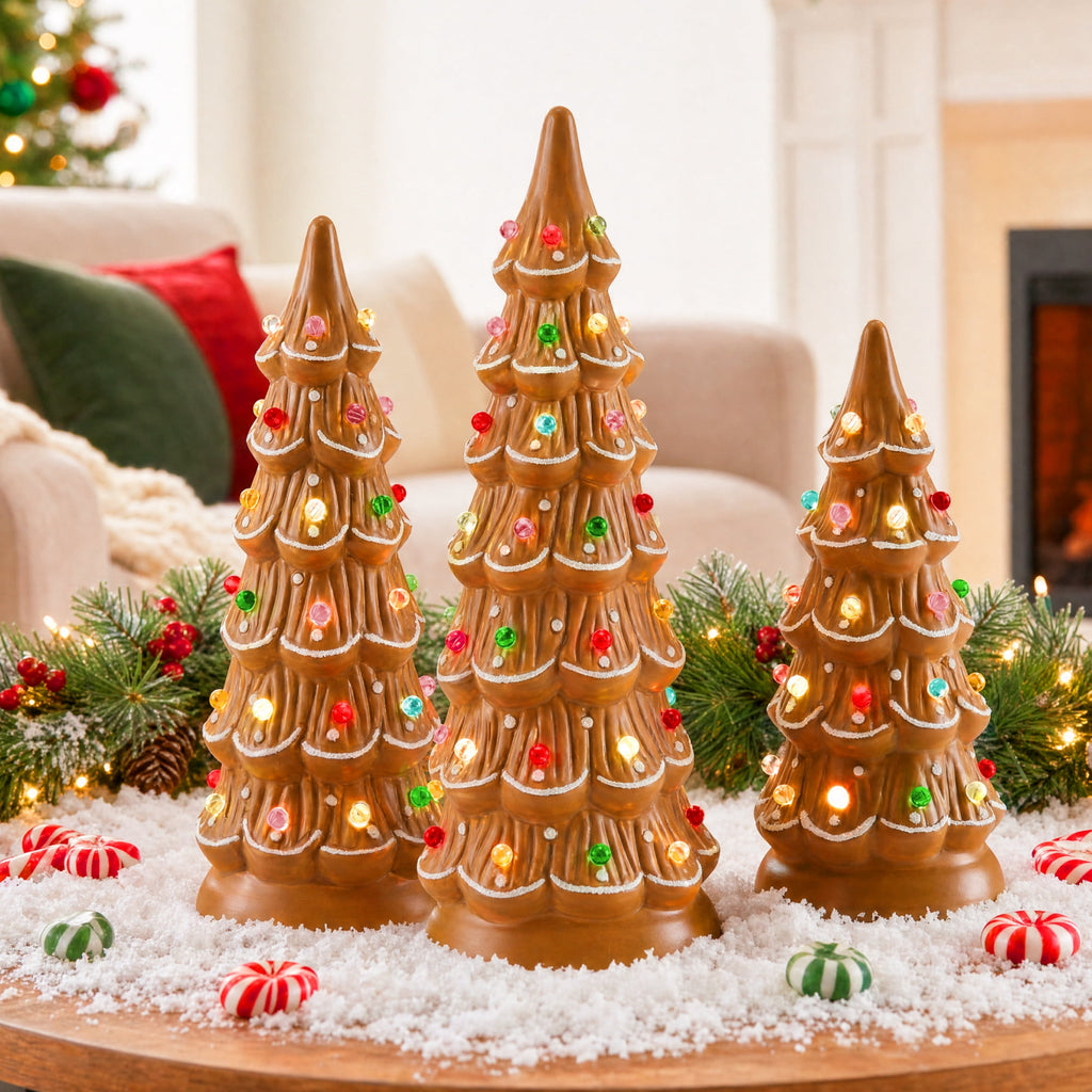 Best Choice Products Set of 3 Pre-Lit Hand-Painted Ceramic Tabletop Christmas Trees w/ Pink Bulbs - Pink