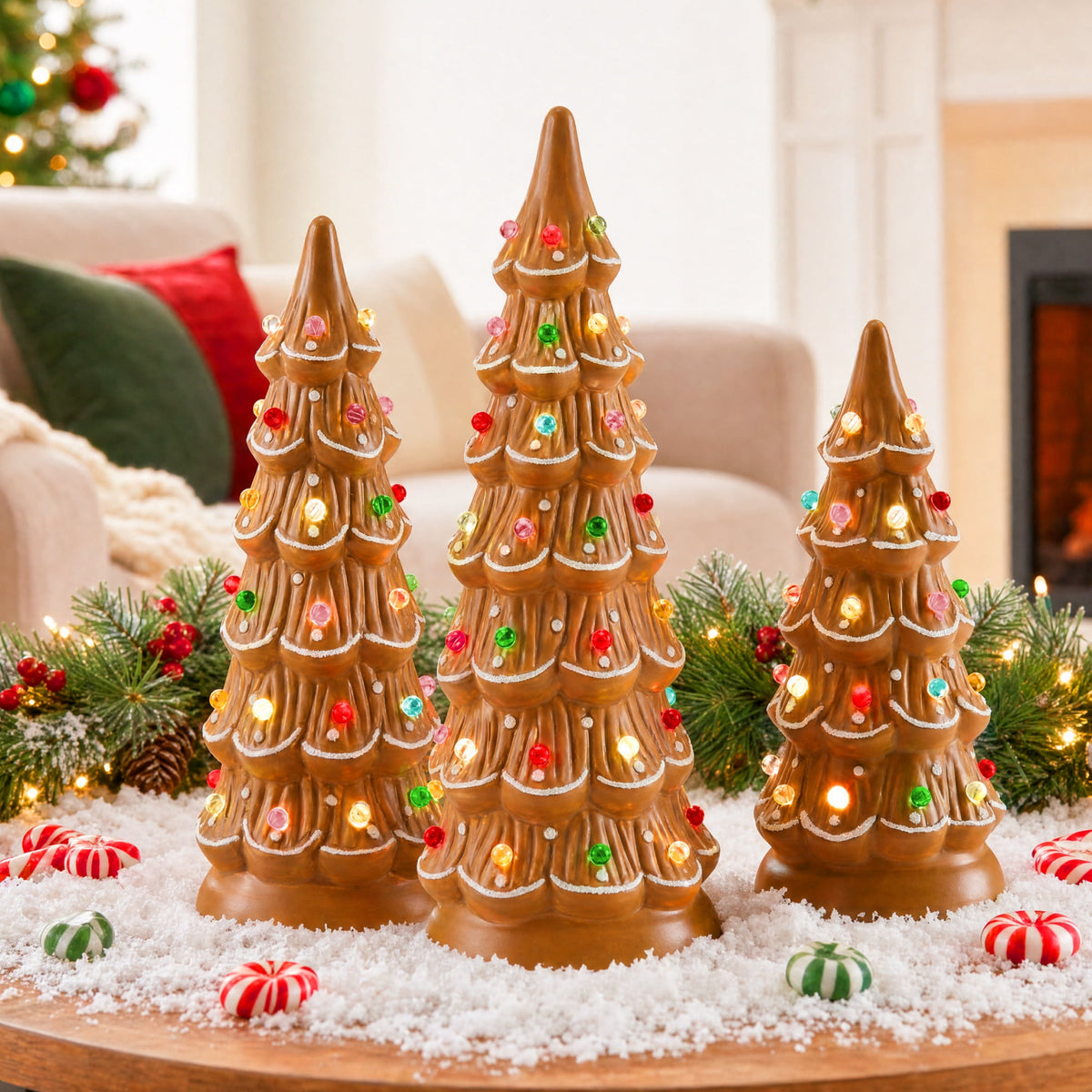 Best Choice Products Set of 3 Pre-Lit Hand-Painted Ceramic Tabletop Christmas Trees w/ Pink Bulbs - Pink