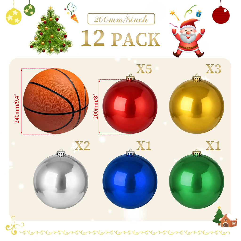 12 Pack 8 Inch Shatterproof Christmas Ball Ornaments, Assorted Glossy, Matte & Glitter Red Balls, Xmas Tree Decorations for Holiday Celebrations