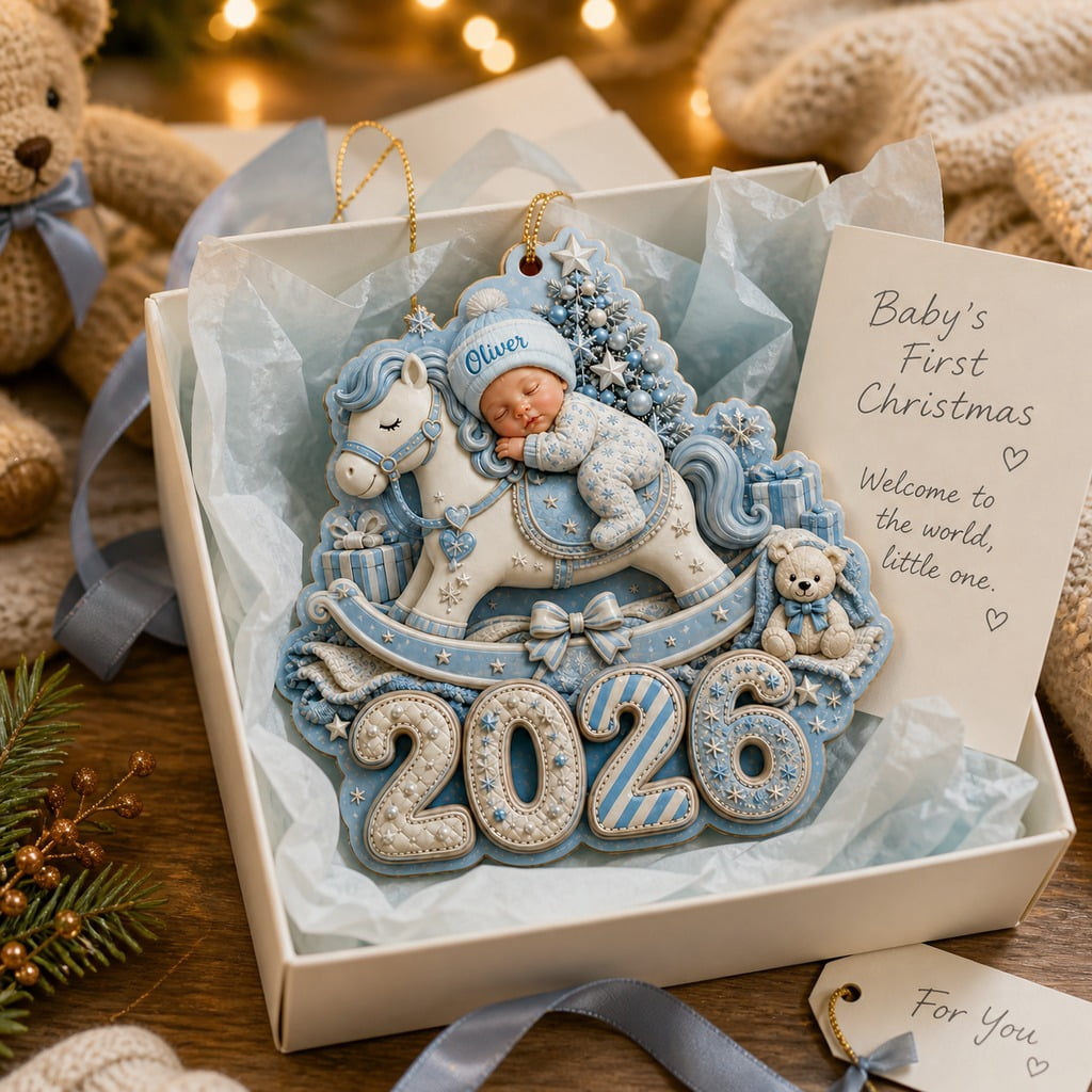 Wooden Ornament Rocking Horse First Christmas Tree Hanging Keepsake for New Family