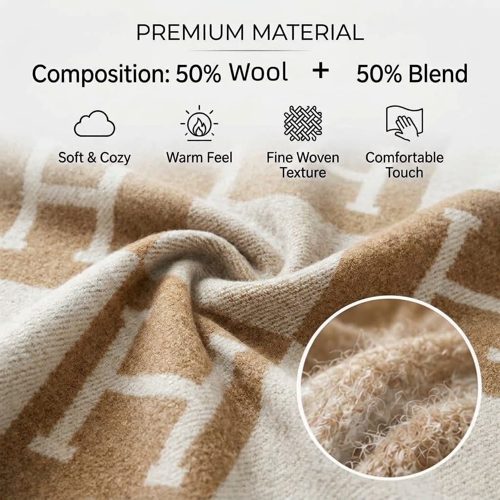 H Blanket Throw Blanket, Wool Blend Ultra Soft Warm Decorative Knit Black Blanket for Couch, Bed & Travel Christmas Thanksgiving Gift for Woman, 53" x 69"
