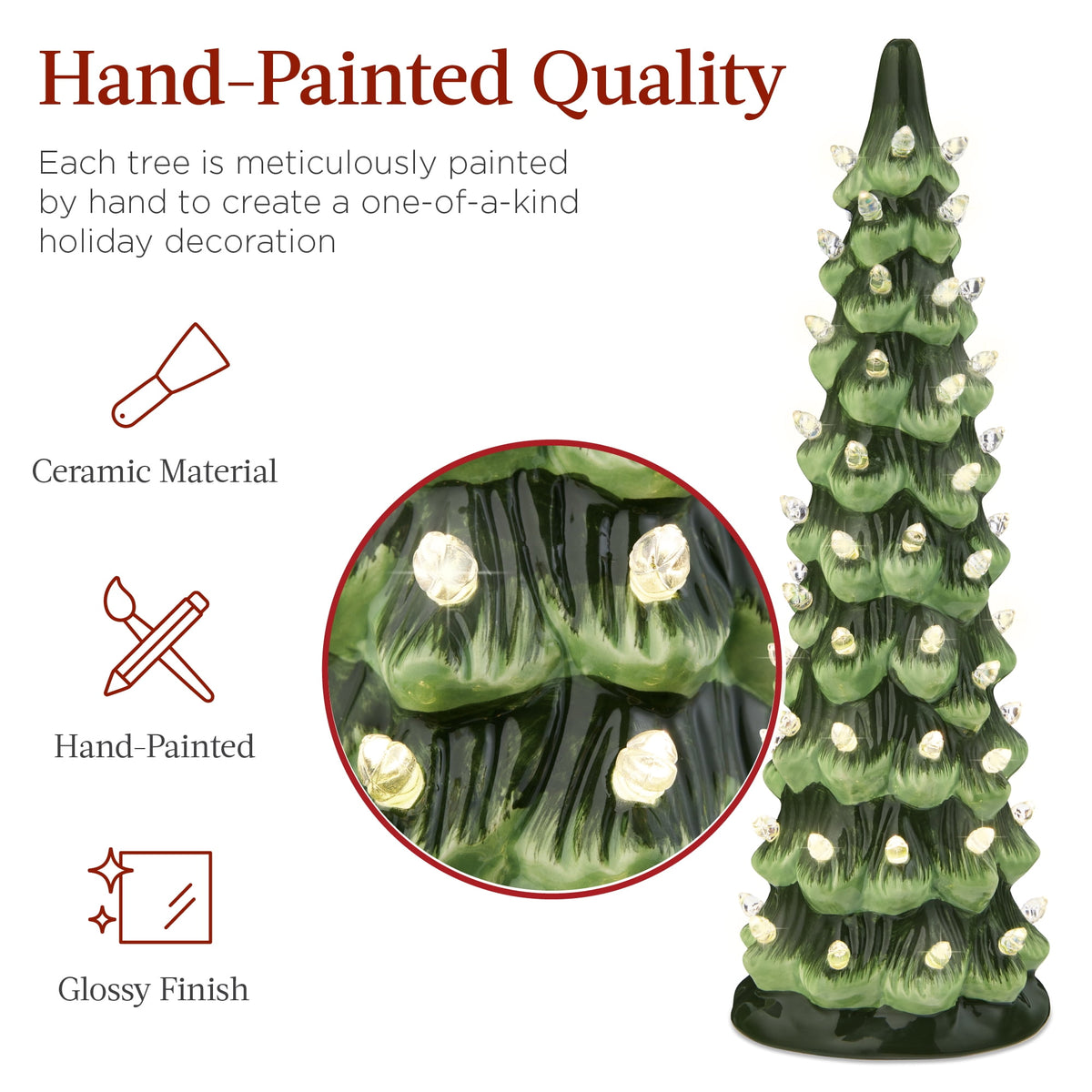 Best Choice Products Set of 3 Pre-Lit Hand-Painted Ceramic Tabletop Christmas Trees w/ Pink Bulbs - Pink
