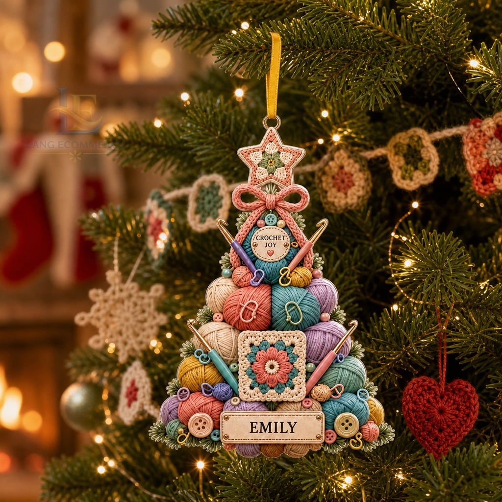Christmas Ornament Acrylic Personalized Crochet Tree Hanging Ornament for Crocheters