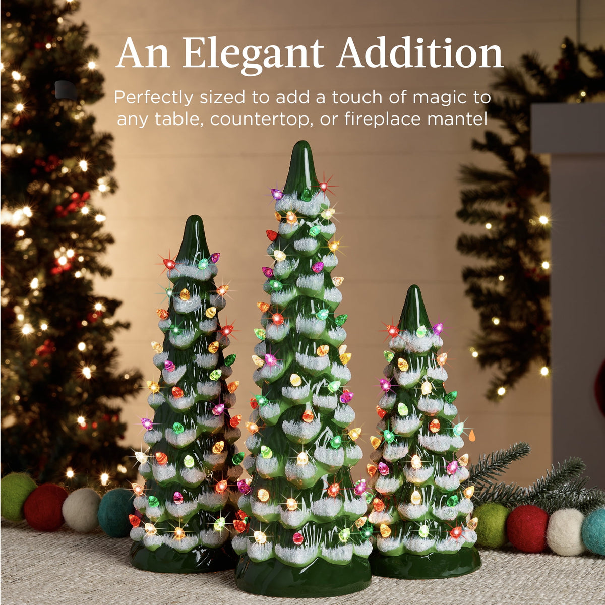 Best Choice Products Set of 3 Pre-Lit Hand-Painted Ceramic Tabletop Christmas Trees w/ Pink Bulbs - Pink