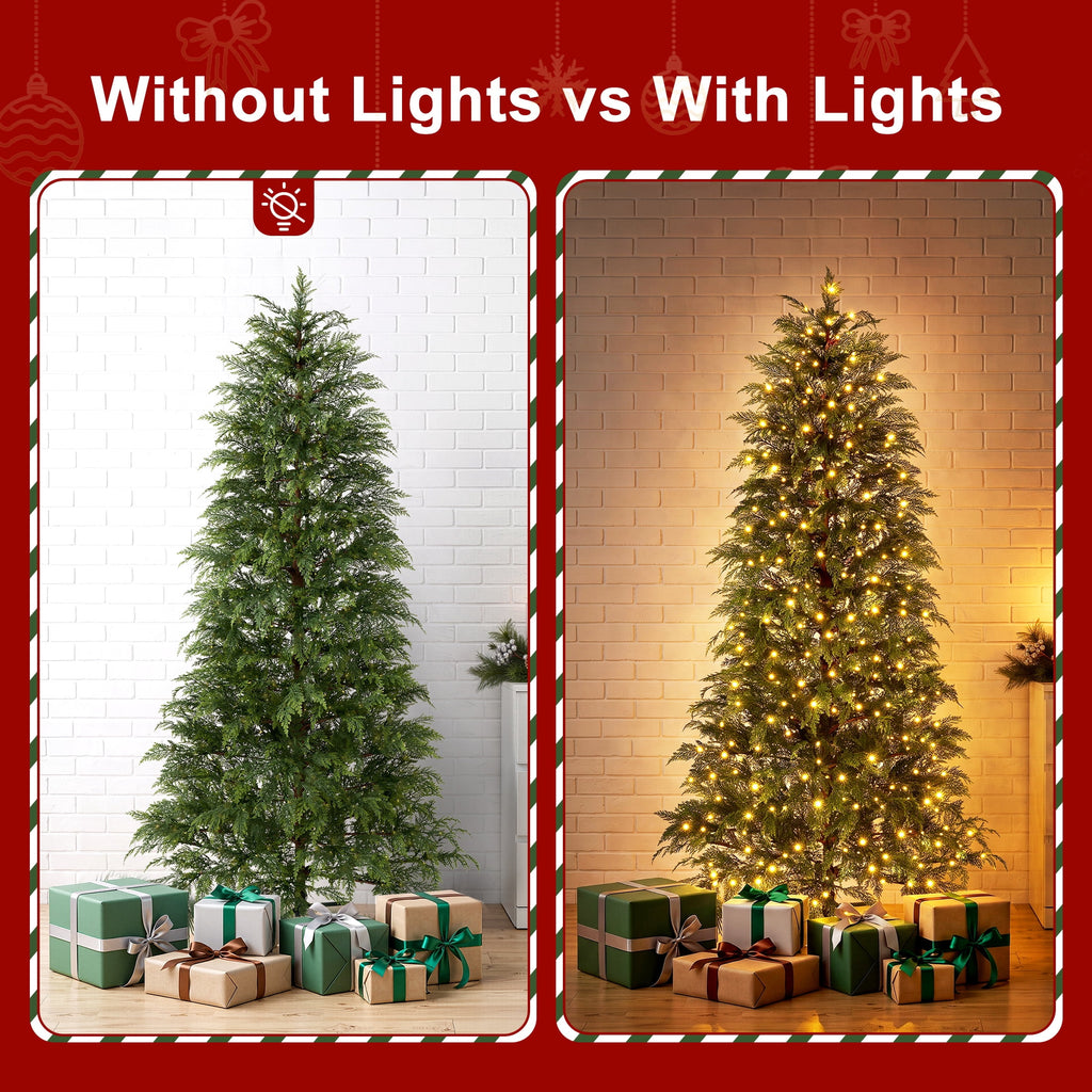 DR.Planzen 6' Pre-Lit Green Cypress Artificial Christmas Tree with 350 Warm White Twinkle LED Lights, Full-Bodied Xmas Tree with Metal Stand, Indoor Holiday Decoration
