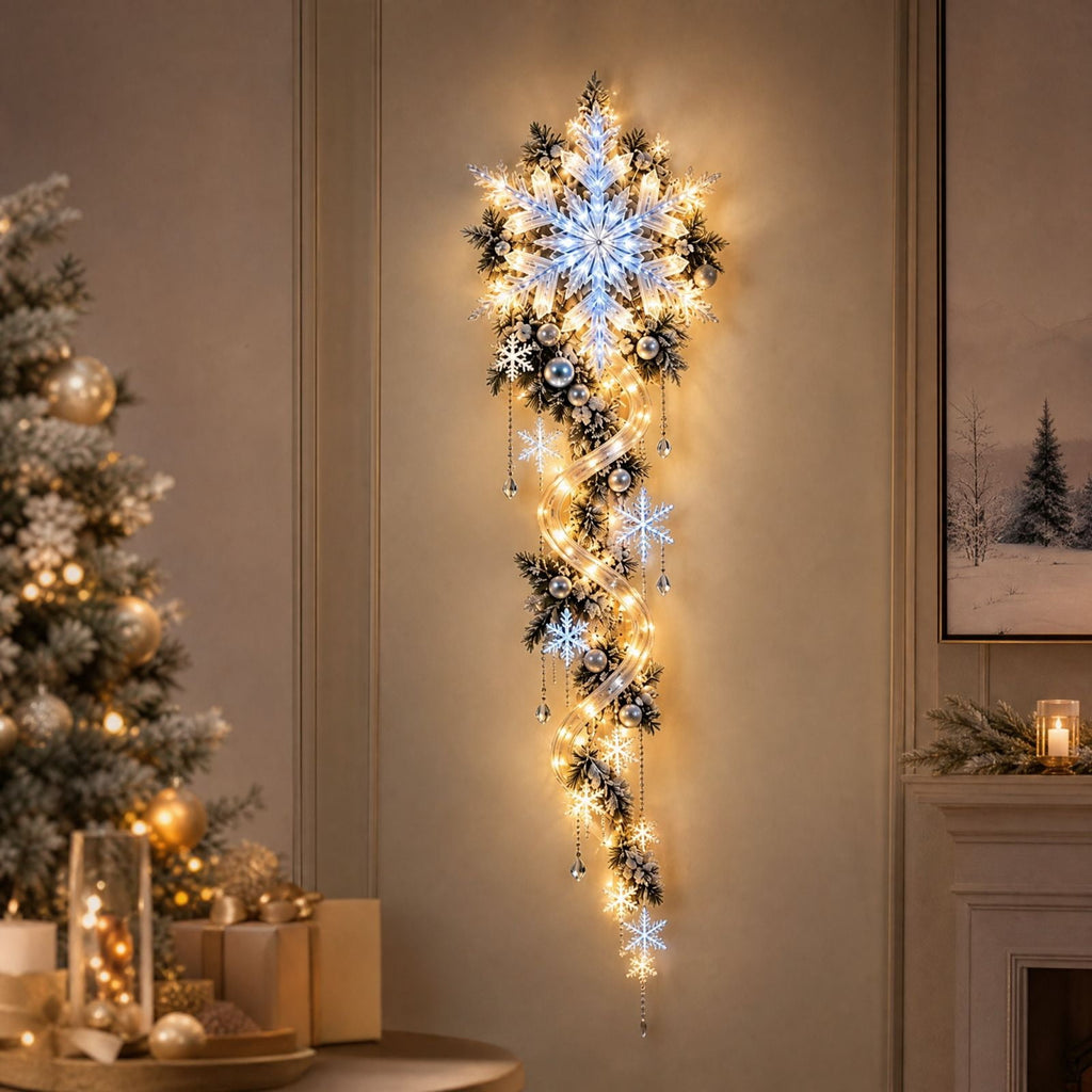 5Pcs Christmas Stair Banister Decoration Lighted Santa Snow Scene Garland for Stair Railing Indoor Holiday Home Ornament