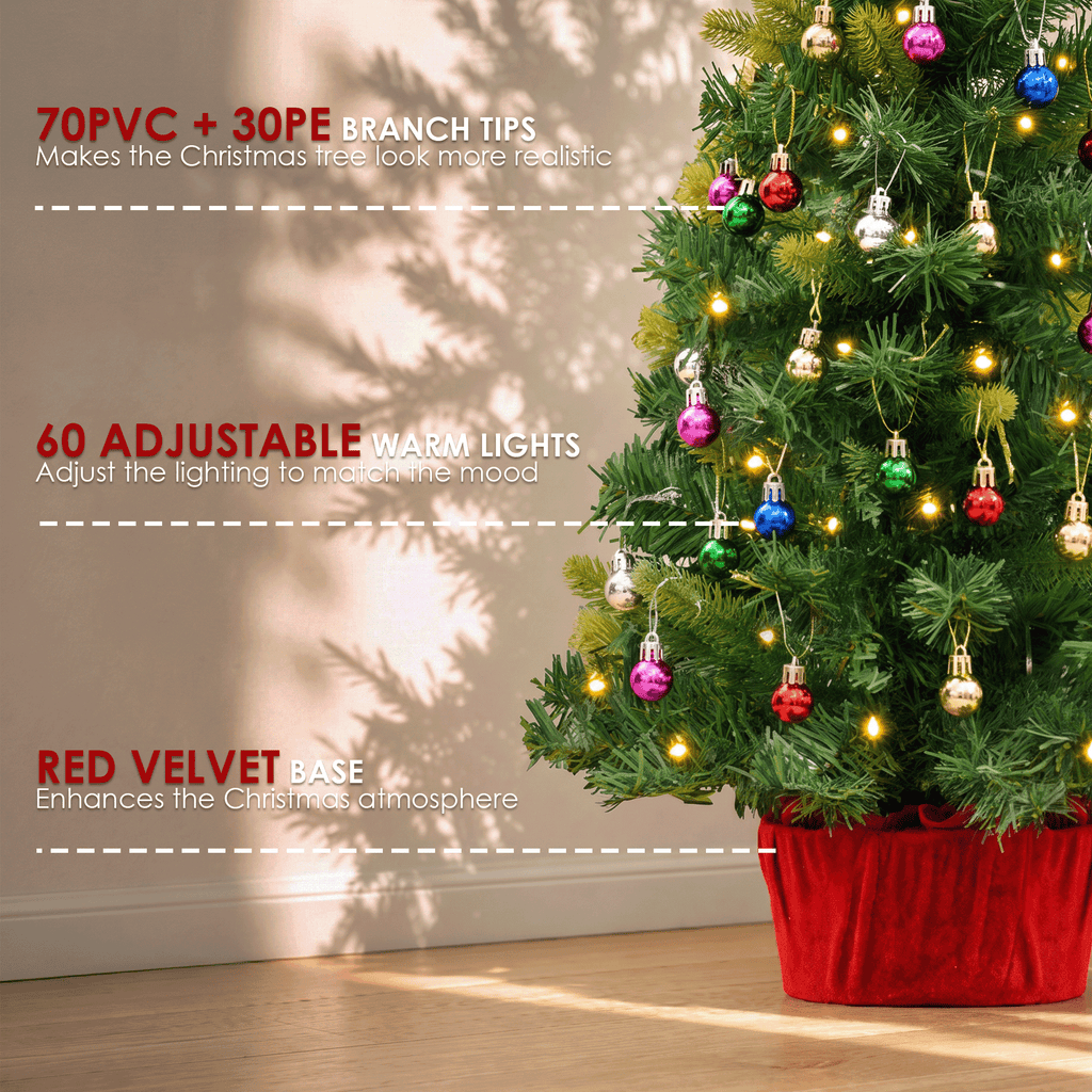 AUOSHI 2FT Mini Christmas Trees, 2 Pack Pre-Lit Artificial Tabletop Christmas Trees, Each with 60 Warm Lights, 36 Ornaments, Star Toppers, 100-Tip Small Christmas Tree Decor for Home, Small Spaces