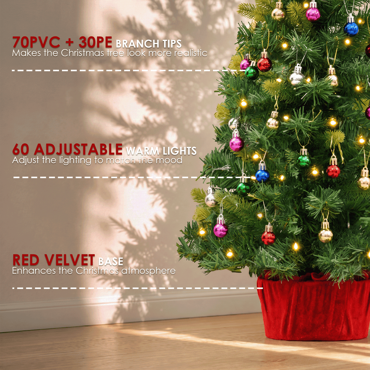 AUOSHI 2FT Mini Christmas Trees, 2 Pack Pre-Lit Artificial Tabletop Christmas Trees, Each with 60 Warm Lights, 36 Ornaments, Star Toppers, 100-Tip Small Christmas Tree Decor for Home, Small Spaces