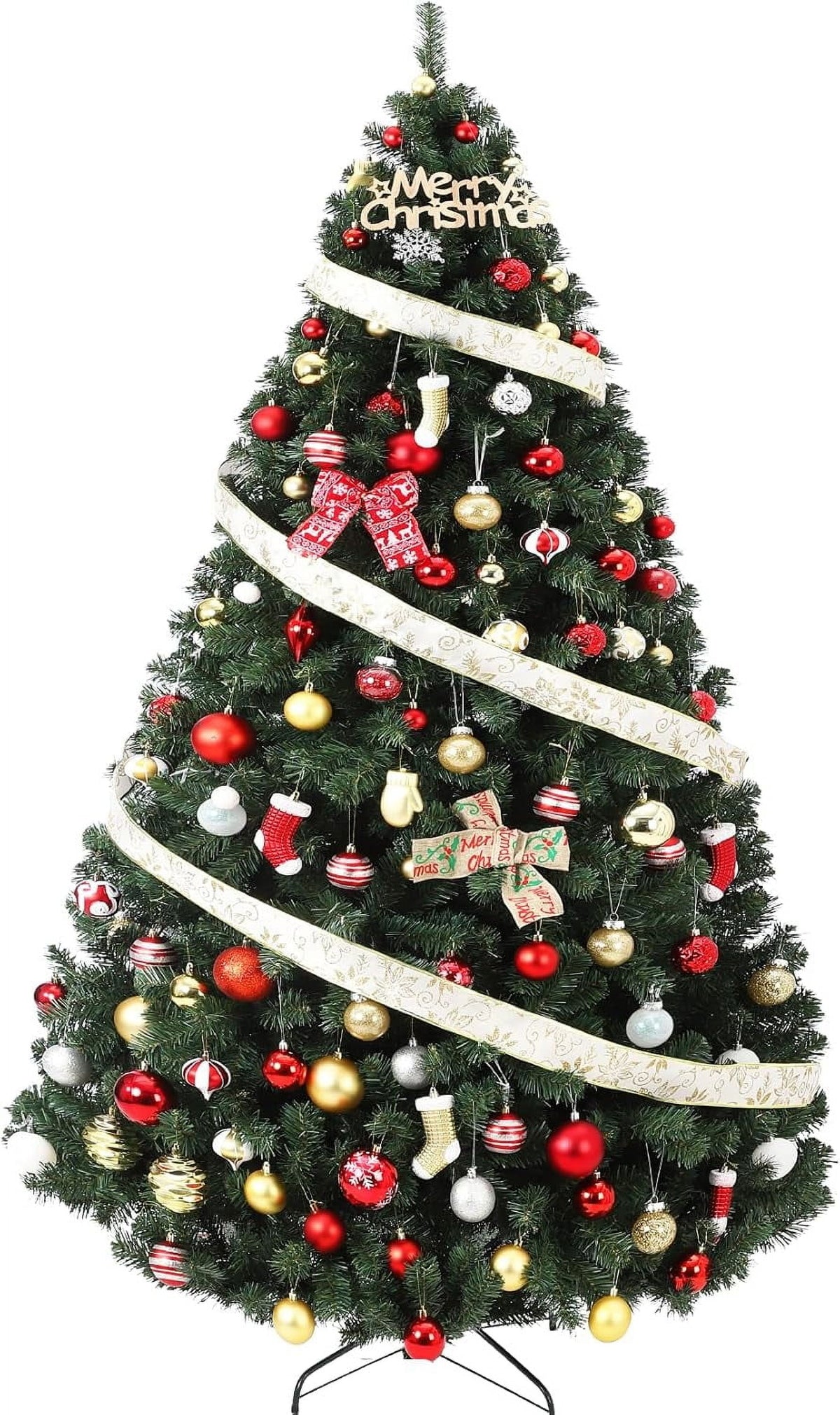 7.5ft Full PE Branch Artificial Spruce Christmas Tree, Hinged Sections Foldable Metal Base Holiday Decor