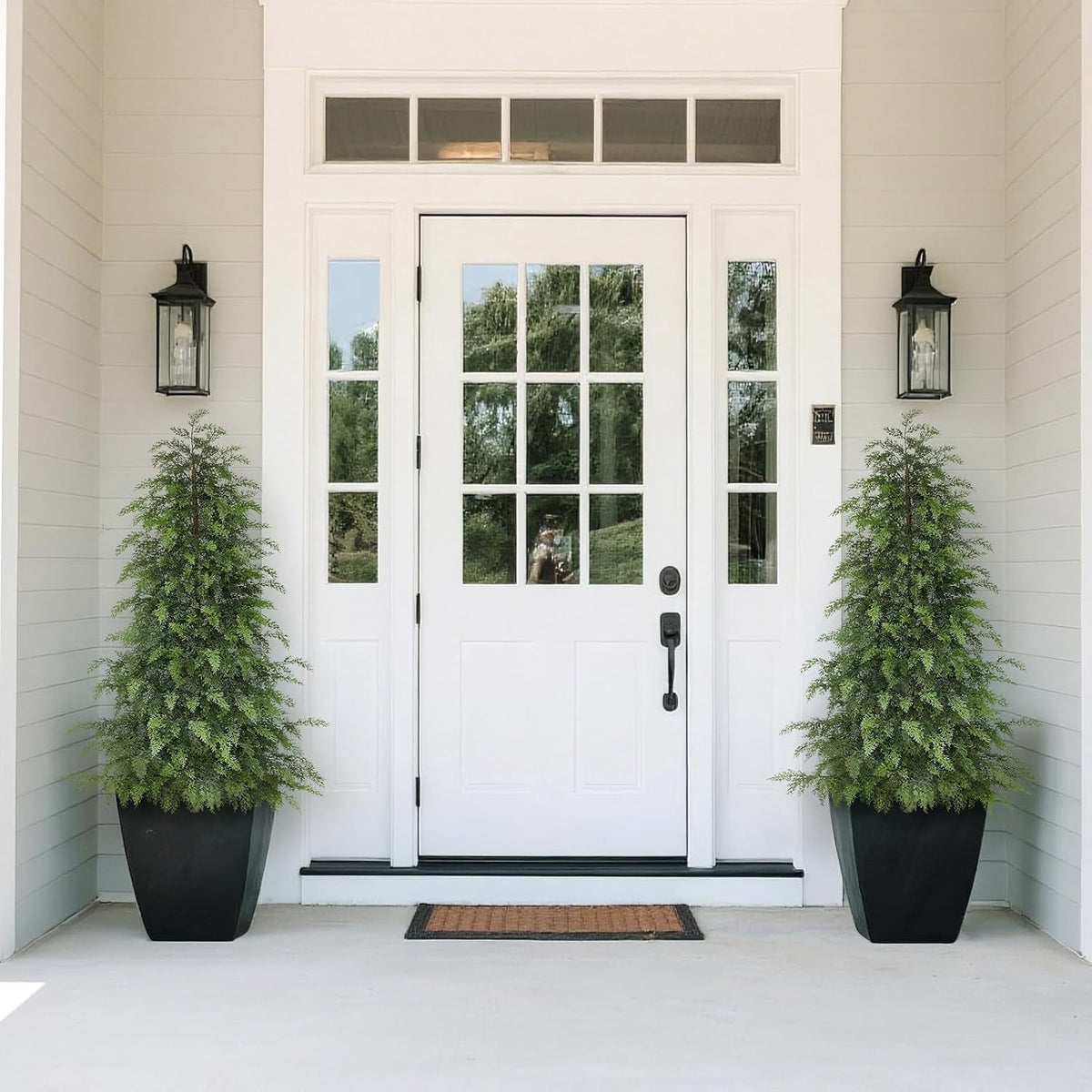 2 Set 4FT Lifelike Touch Artificial Cedar Topiary Trees for Front Porch | Fake Christmas Trees, Faux Potted Plants, UV Resistant Fake Greenery, for Front Door Garden Outdoor Farmhouse Home Decoration
