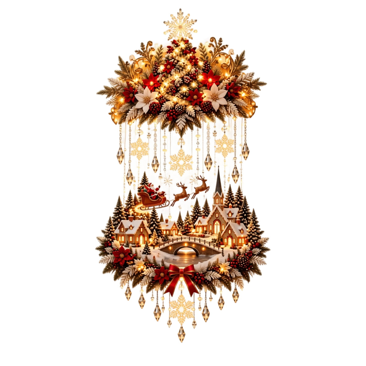 5Pcs Christmas Stair Banister Decoration Lighted Santa Snow Scene Garland for Stair Railing Indoor Holiday Home Ornament