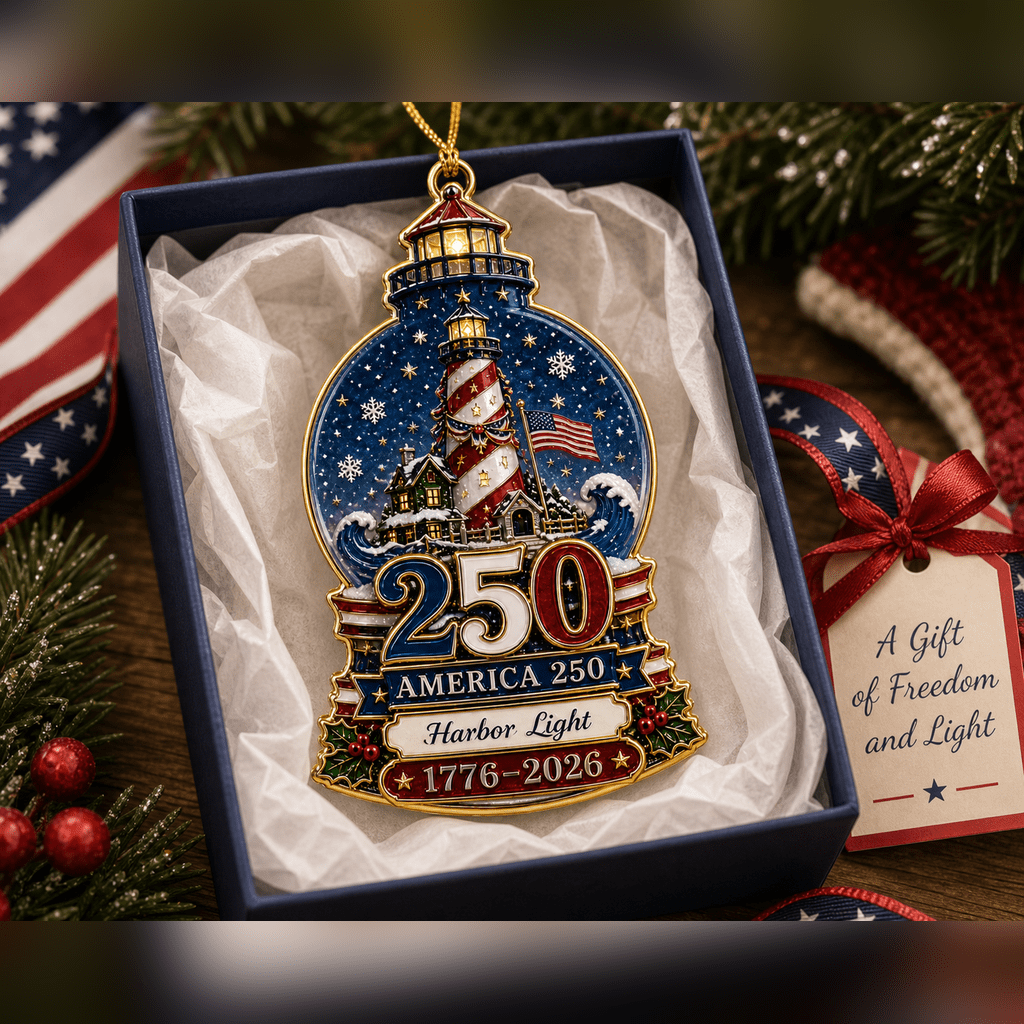 Christmas Ornament Patriotic Lighthouse Metal Tree Hanging for America 250th Holiday Decor